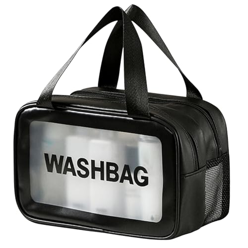 Bolsas Neceser Transparente,Neceser Transparente con Cremallera de Doble Compartimento,Neceseres de Viaje Mujer(Negro)