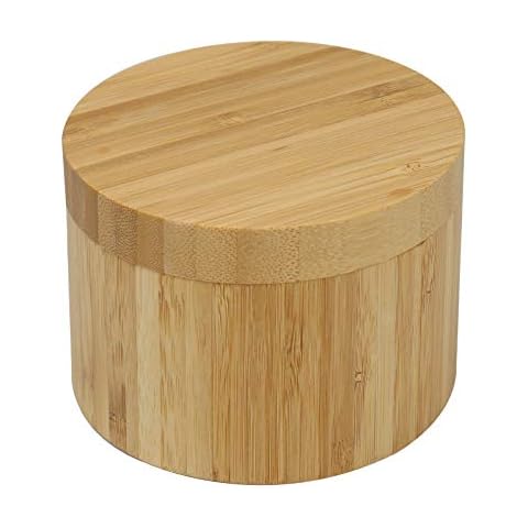 HTB Bamboo Salt Box with Magnetic Swivel Lid, 8.5oz Round Salt Pig, Secure Durable Storage & Organiser for Spices, Herbs or Small Items Cover