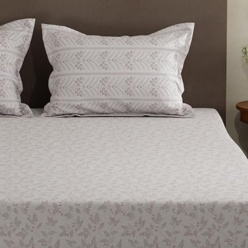 Image of Layers 100% Cotton Double Size Bedsheet Set | White Floral Print | 120 TC Forever Collection | Soft & Breathable | Washable Bedsheet with 2 Pillow Covers | All Season