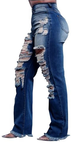 Women's Ripped Skinny Jeans Fashion High Waist Distressed Denim Pants3