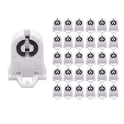 Non-shunted Turn Type T8 Lamp Holder JACKYLED 30-Pack UL Socket Tombstone for LED Fluorescent Tube Replacements Screw Type Medium Bi-pin socket