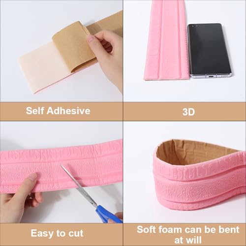 Image of GORGECFAFT 2 Rolls 2.3mx79mm Pink Crown Molding Peel and Stick 3D Wall Edging Foam Flexible Wallpaper Border Mirror Edging Frame Lines Wall Base Ceiling Baseboard for Home Furniture DIY Decor