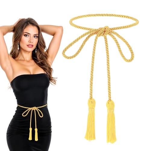 67 Inch Gold Rope Belt, Tie Belts for Women, Rope Belts Women Skirt Dress (Gold)