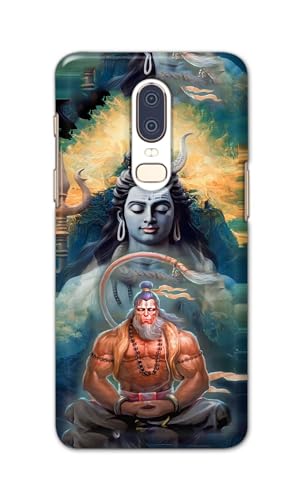 Image of PRINTFIDAA Printed Hard Back Cover Case for OnePlus 6 Back Cover (Lord Shiva and Hanuma) -112