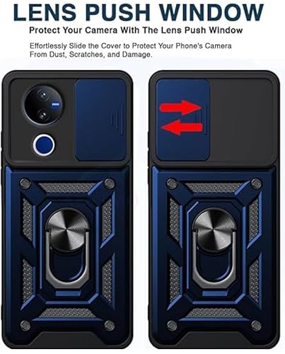 Image of SPAZY CASE vivo V50 5G Back Cover | Heavy Duty Hybrid Case with 360 Degree Rotating Finger Ring Holder + Slider Shutter Camera Protection Case for vivo V50 5G - Blue