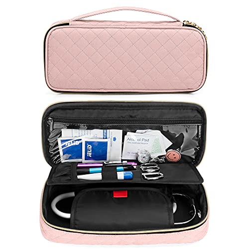 Damero Bolsa de estetoscopio, bolsa de almacenamiento de cubierta de estetoscopio para estetoscopios Littmann / Omron / ADC de 3M con bolsillo para accesorios de enfermera,rosa oscuro