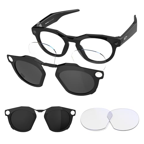 HIBLOKS Transparent Replacement Lenses & Black Polarized Clip for Oakley Meta HSTN (OW8002 51-22) Smart Glasses Accessories Discoloration Clip-on & Premium UV Protection Sunglasses Lens Set