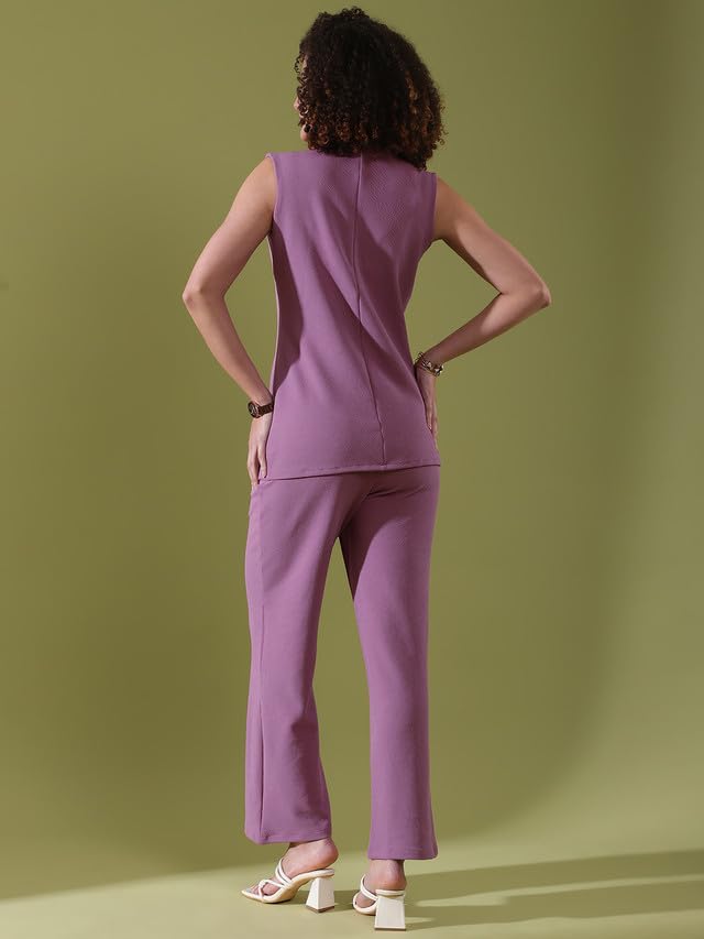 Selvia Women's Co-Ords Set|Sleeveless Lycra V-Neck Co-Ords Set|Top & Trouser Co-Ords Set|2 Piece Co-Ord Set (646Ctk11303N-S_Lavender)