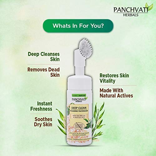 Image of PANCHVATI Foaming Face Wash with Built-In Face Brush for Deep Cleansing, 150 ml - No Parabens, No Sulphate, No Silicones & Color