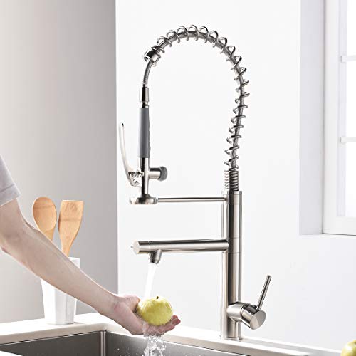 Commercial Kitchen Faucet With Pull Down Sprayer,Modern Single Handle High Arch Pre-Rinse Spring Kitchen Sink Faucet,Brushed Nickel #TOP4