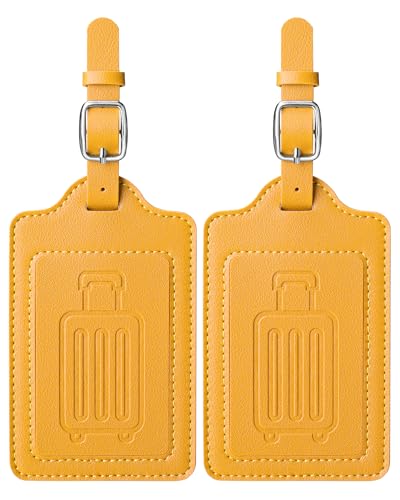 Image of Teskyer Luggage Tags, Thick & Durable, Easy to Identify, Privacy Protection, TSA Approved Travel Essentials Suitcase Tags - 2 Pack, Yellow