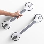 LEVERLOC Removable Drill Free Suction Grab Bar for Shower and Bathtubs, Shower Handle for Bathroom, Handrails for Seniors and Elderly, 2 Pack 16 Inch, Grey