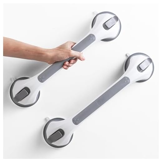 LEVERLOC 2 Pack Shower Grab Bars for Bathtubs and Showers, Easy to Install Suction Shower Handles for Bathroom Removable Handrails for Seniors Elderly Heavy Duty Safety Grip Waterproof Drill Free Gray