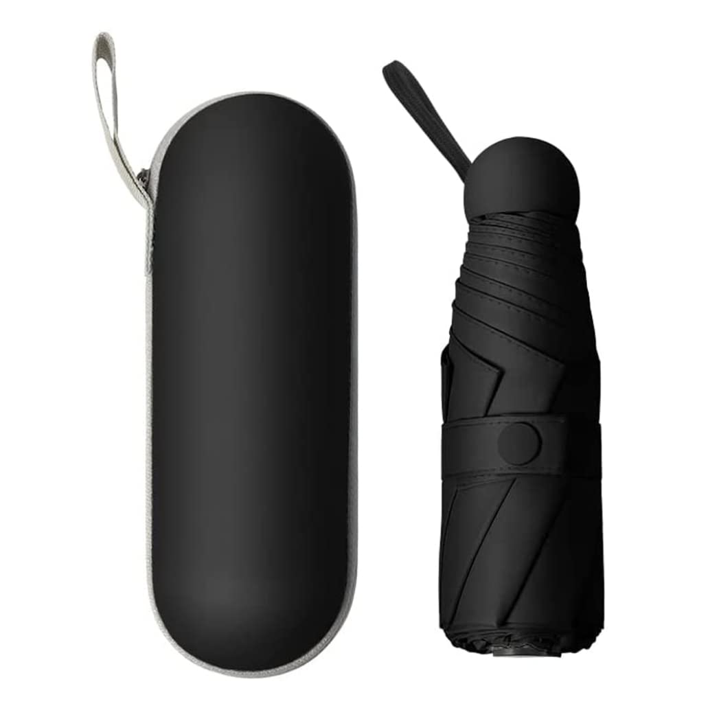 PithCogent Mini Folding Capsule Small Umbrella Pocket Parasol Sunscreen Umbrella Portable for Rain Sunny Black