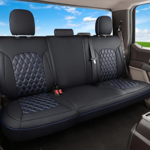 Image of Huidasource Tacoma Rear Seat Covers, Automotive Leather Car Back Seat Cover Fit for 3rd Gen Toyota Tacoma 2016-2023 Double & Crew Cab SR SR5 Limited TRD Sport /Pro /Off Road (Back Row /Black&Blue)
