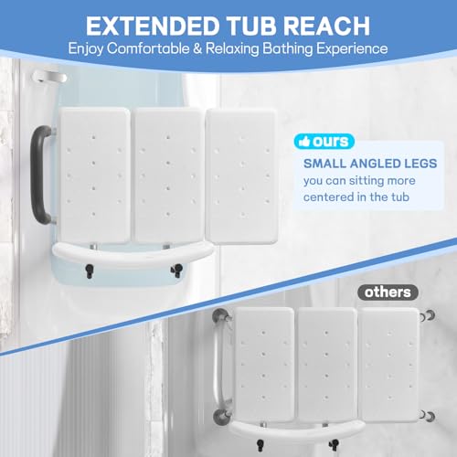 TABEKE Tub Transfer Bench for Bathtub, 500lb Compact Shower Chair with Backrest & Padded Armrest, Height Adjustable Shower Bench with Suction Cups, Shower Seat for Elderly and Disabled-White/Gray