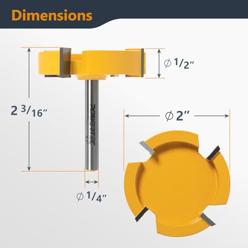 POWERTEC Slab Flattening Router Bit, CNC Router Bits, Surfacing Router Bit 1/4 Shank, 2" Diameter, 1/2" Cutting Depth, Router Planer Bit - Perfect for Spoilboard Surfacing, Wood Milling Planing 73056 - Image 3