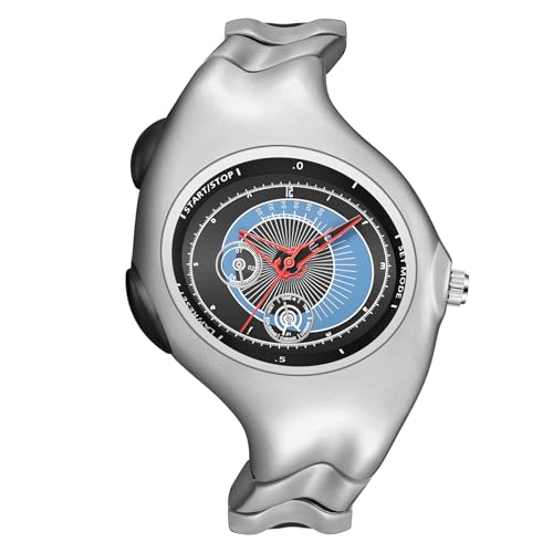 PINTIME Y2K Montre à quartz pour homme Futuriste Ondulé en acier inoxydable Style sportif, Rouge