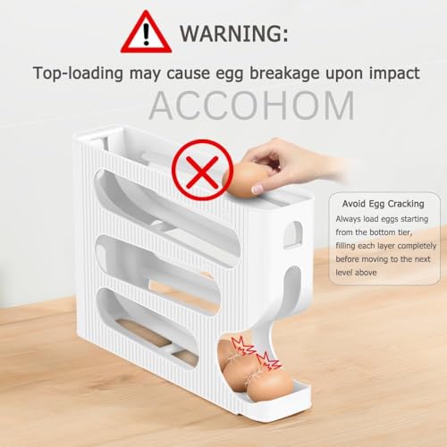 Image of 4 Tier Automatic Egg Dispenser for Refrigerator, Roll Down Egg Holder, 30 Eggs Storage Capacity, Space Saving Kitchen Fridge Organizer (White)