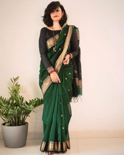 Image of Women's Cotton Soft Silk Sarees | Jamdani Cotton Saree With Attach Unstitched Blouse Piece