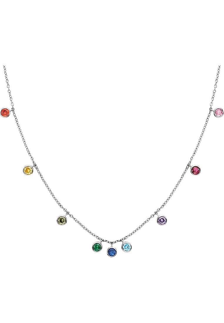 Engelsrufer Damen Kugel Halskette aus Sterling Silber - besetzt mit 9 Zirkonia Steinen Multicolor - in zwei Längen verstellbar- Karabinerverschluss