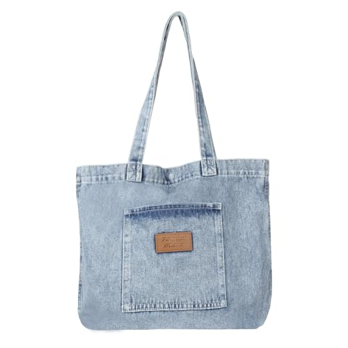 Bolsa de ombro feminina jeans perfeita para compras no trabalho, bolsa Hobo, Azul claro