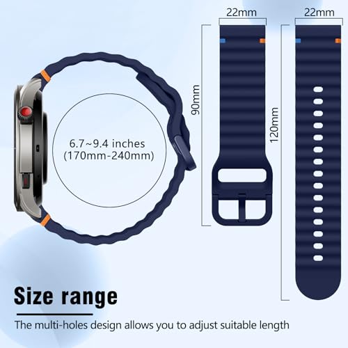 Image of 22mm Silicone Watch Band Compatible with Amazfit T-Rex 3 Pro 48mm /Balance 2 /Balance /Bip 6 /Bip 5 /GTR 4 /GTR 3 /GTR 2 /GTR 47mm, Wavy Replacement Strap for Amazfit Cheetah /Stratos 3 /2s