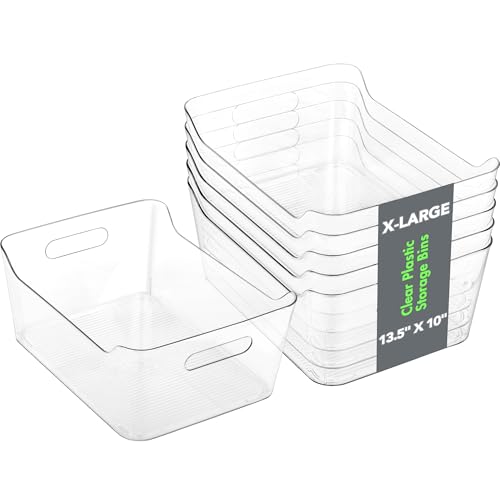 Tiawudi 2 Pack Plastic Storage Bins, Extra Large Pantry Organizer, 13.5″ x 10″ Clear Storage Containers and Organizer Bins, Multi-Use Bins for Home, Kitchen, Closet and Cabinet