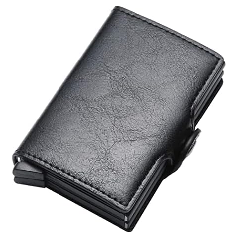 Sanfiyya Credit Card Holder Leather Slim Wallet Rfid Shielded Aluminium Card Holder Large Capacity Credit Card Wallet (Black (Double Box)) Cover
