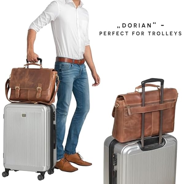 STILORD 'Dorian' Grote aktetas leder heren Vintage businesstas met 15,6 inch laptop vak Trolley Bevestigbaar, Kleur:andorra - bruin