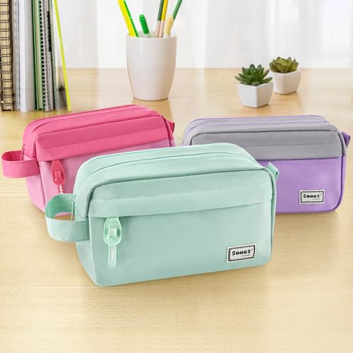 Image of Sooez Original High Capacity Pencil Case, Big Pencil Bag Pouch Box Organizer Pen Case, Aesthetic Supply for Girls Adults, Portable Journaling Supplies with Easy Grip Handle & Loop, Mint Green