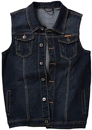Men's Casual Button Up Denim Vest Vintage Sleeveless Jeans Vest Jacket Dark Blue