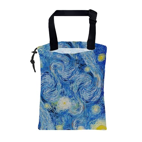 Image of Car Garbage Bag Starry Night Hanging Canvas Car Trash Bag Waterproof Drawstring Car Back Seat Organizer for Car Back Front Seat Console with Adjustable Buckle