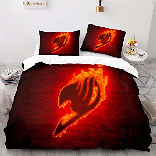 Sunangle Set de Housses de Couette Fairy Tail Parure de Lit, 2/3 Pièces Ultra Doux Ensembles de Literie avec Taies d'oreiller, Housses de Couette Imprimées 3D,H,135x200cm(2pcs) Cover