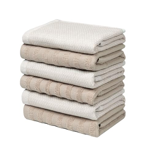 Image of Bumble Premium Dish Cloths 13 inchx13 inch (6 Pack) | 100% Natural Ring Spun Cotton | 400 GSM | Highly Absorbent & Soft |Yarn Dyed & Solid Dyed Terry Dish Cloth Set - Tan