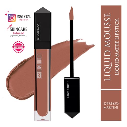 Image of Love Earth Liquid Mousse Lipstick - Espresso Martini Matte Finish | Lightweight, Non-Sticky, Non-Drying,Transferproof, Waterproof | Lasts Up To 12 Hours With Vitamin E And Jojoba Oil - 6Ml