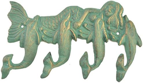 Amazon.com: Cast Iron Wall Hook Rack Mermaid & Dolphins 7.25