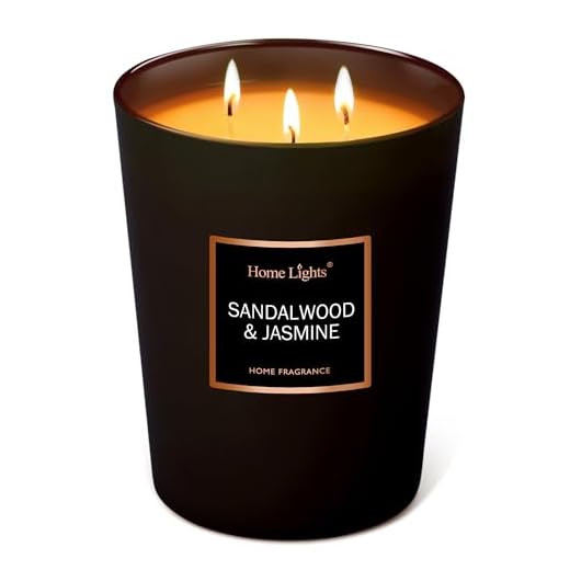 HomeLights Scented Candles | Large Jar Candle - 33.3 Oz. Natural Soy Aromatherapy Candles | Up to 130 Hours Burn Time with 3 Cotton Wicks, Home Decorative Fragrance Candles Gift - Sandalwood Jasmine