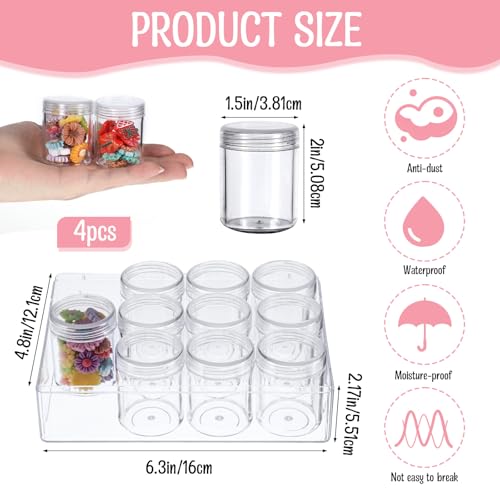 Image of 4 Pcs Bead Organizer Transparent Embroidery Bead Storage Containers with Lid, Diamond Art Plastic Storage Containers for DIY Crafts Jewelry Earring Sewing Pills Nail Small Items, Clear (12 Grids)