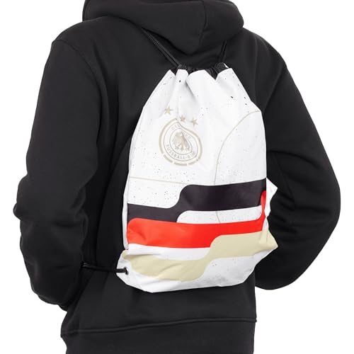 Offiziell lizenzierter DFB Turnbeutel – Deutschland Fussball Gymsac mit Retro-Muster, Weiss Fußball (44 x 33 cm)