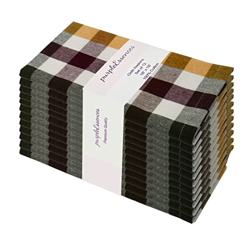 Purpleessences Cloth Dinner Napkins Buffalo Check Gingham Plaid -18 X18 Set Of 12-100% Cotton-Soft Durable- Ideal For Events Wedding Thanksgiving - Perfect Everyday Use Table Linen- Harvest #TOP23