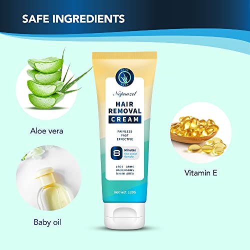 Nopunzel Hair Removal Cream, Hair Removal For Women And Men, Hair Removal Cream For Pubic Hair, Unwanted Hair in Underarms, Private Parts, Bikini Area, Painless Hair Remover, Skin Friendly & Fast & Effective, Women Hair Remover, 120g