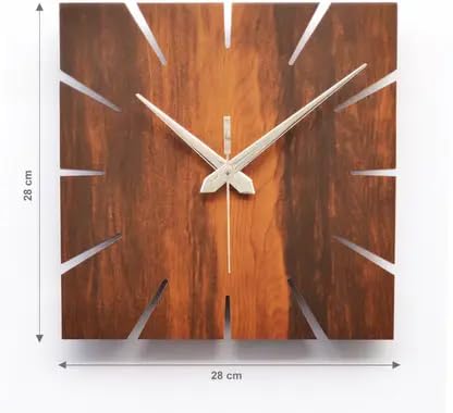 SKYVILLA Brown DIY Analog Wall Clock | 28 cm x 28 cm Without Glass | Silent, Non Ticking, Battery Operated Clock for Living Room, Bedroom, Office Decor 1