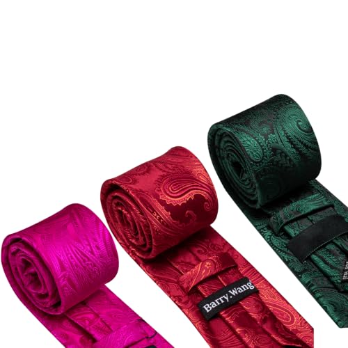 Image of Barry.Wang 6 PCS Men Ties Set Silk Business Fashion Woven Necktie Handkerchief Cufflinks Paisley Stripe Wedding Party