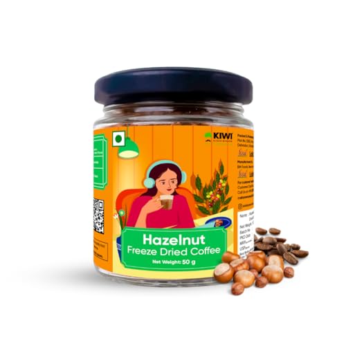 Image of KIWI Kisan Window Hazelnut Freeze Dried Coffee-50g | 100% Arabica Instant Coffee | Rich & Intense Hazelnut Flavoured Coffee | Premium Coffee Beans With Cafe-Quality Taste - 50g