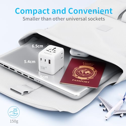 5 in 1 Adattatore Universale da Viaggio,Presa Universale da Viaggio con 1 USB A,2 USB C,1 Universale Presa,1 US/JP Presa,Adattatore Spina Internazionale per Italia UK US Australia Tailandia Messico - Hub USB - Immagine 5