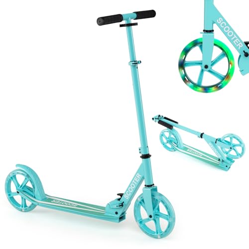 COSTWAY Scooter Plegable Altura Ajustable Carga de Capacidad 100kg Patinete con 2 Ruedas Luminosas para Niños Mayores de 10 Años (Verde)