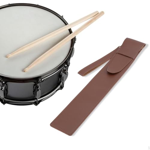 CALFOVERA PU Leather Drumstick Bag Portable Drum Stick Holder Brown Leather Drumstick Storage Carrying Case Pouch Handbag with Detachable Wrist Strap for Drummer Musician Mallets Brushes Percussion