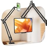 LISEN Tablet Stand iPad Stand for Desk Mount [Ultra Sturdy 2 Clamps] iPad Holder for Tablet Holder Mount Desk Accessories for Men fits iPad Air, iPad 12, iPhone 17e, 4-13' Device (Black)