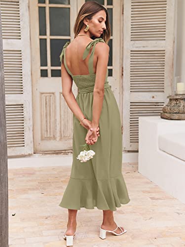 Image of ANRABESS Women's Square Neck Ruffle Split Midi Elegant Formal Wedding Guest Cocktail Bridesmaid Graduation Party Dresses